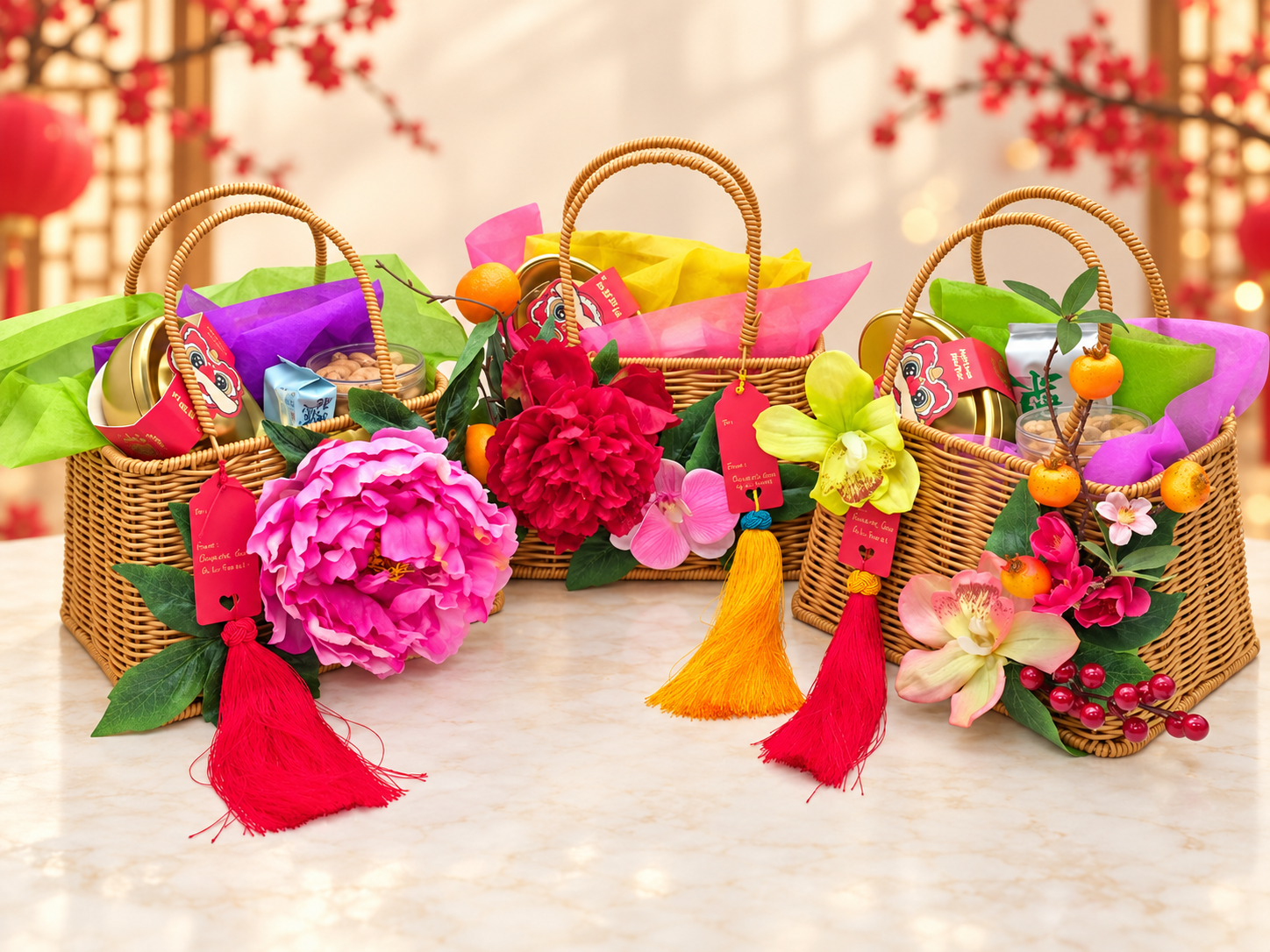 Festive Golden Wicker Gift Baskets